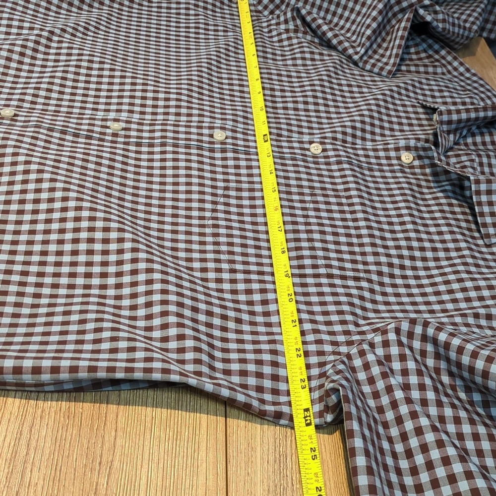 Untuckit Brown Blue Checked Button Long Sleeve Shirt XL 100% Cotton Work - Picture 7 of 10